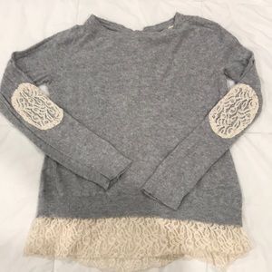 Anthropogie Grey and Cream Lace Sweater